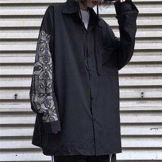 Paisley Print Panel Couple Wide Long-sleeve Shirt