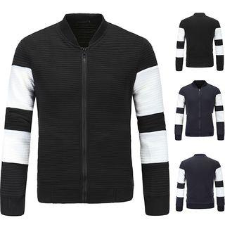 Color Panel Stand Collar Jacket