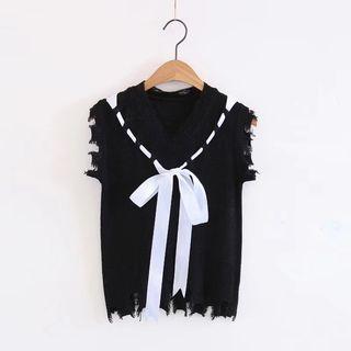 Bow Accent Distressed Knit Vest