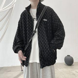 Stand-collar Checkered Zip Jacket