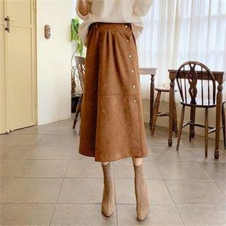 Snap-button Maxi Velvet Skirt
