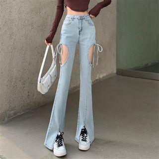 Cut-out Bow Detail Bootcut Jeans
