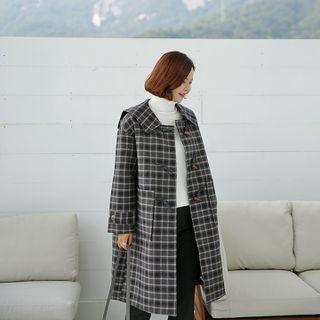 Sailor-collar Toggle-button Plaid Coat