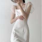 Square Neck Slit Midi Sheath Dress