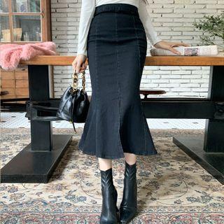 Slit Long Denim Mermaid Skirt