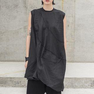 Asymmetric-hem Sleeveless Long Top Black - One Size