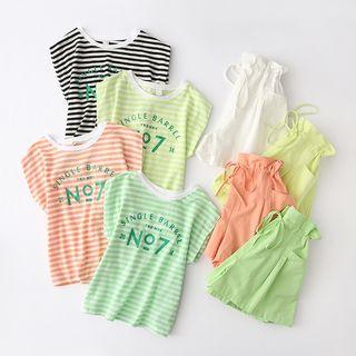 Set: Short-sleeve Striped Letter T-shirt + Wide-leg Shorts