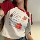 Short-sleeve Lettering Cropped T-shirt Red & White - One Size