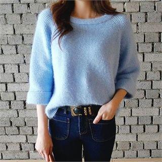 Cuff Long-sleeve Furry-knit Top