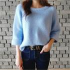 Cuff Long-sleeve Furry-knit Top