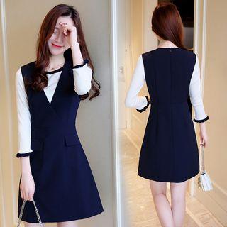 Set: Contrast Trim Top + A-line Pinafore Dress