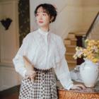 Puff-sleeve Lace Blouse / Plaid Skirt