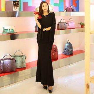 Bell-sleeve Sheath Maxi Dress