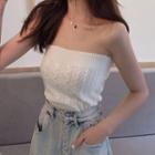 Cable-knit Strapless Top White - One Size