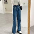 High Waist Beaded Detail Straight Leg Jeans