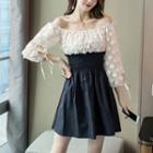Off-shoulder Flower Applique A-line Dress
