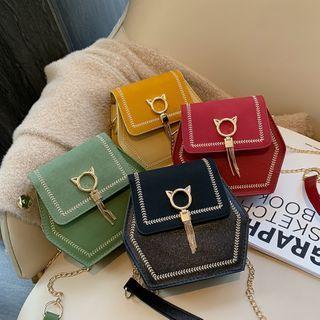 Fringed Faux Leather Hexagon Crossbody Bag