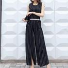 Striped Slit Hem Wide Leg Jumpsuit