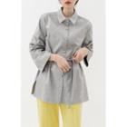Wide-sleeve Shirt Jacket With Sash Gray - One Size