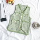 Tweed Button Vest Green - One Size