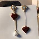 Non-matching Faux-pearl Heart Drop Earring 1 Pair - As Shown In Figure - One Size