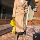 Picked-lapel Belted Long Coat