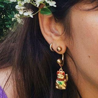 Fortune Cat Alloy Dangle Earring 1 Pc - Gold - One Size
