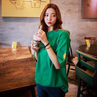 Elbow-sleeve Printed Lettering-back T-shirt