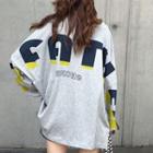 Color-block Lettering Printed Long-sleeve T-shirt