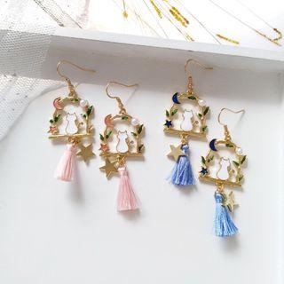 Metal Cat Tassel Dangle Earring
