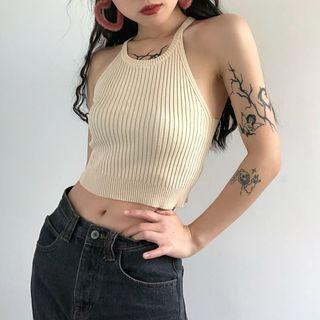 Halter Ribbed Knit Camisole Top