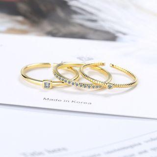 Set Of 3: Rhinestone Open Ring Set Of 3 - Gold - One Size