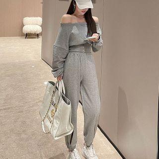 Set: Off-shoulder Sweatshirt + Sweatpants