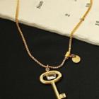Rhinestone Key Pendant Alloy Necklace Gold - One Size