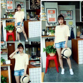 Cutout Stripe Short-sleeve T-shirt