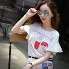 Short-sleeve Ruffle Printed Top