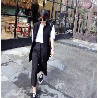 Long Vest / Wide-leg Cropped Pants
