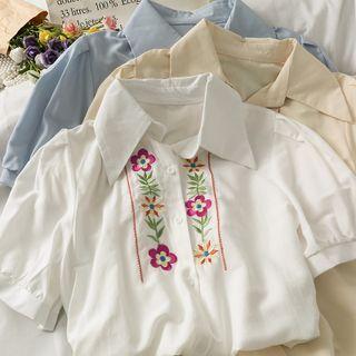Puff-sleeve Embroidered Loose Shirt