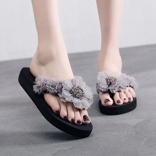 Mesh Floral Slide Sandals