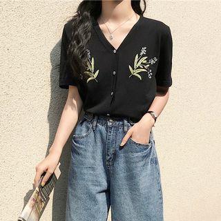 Flower Embroidered Short Sleeve Cardigan