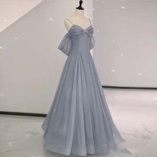 Spaghetti Strap Bow A-line Evening Gown