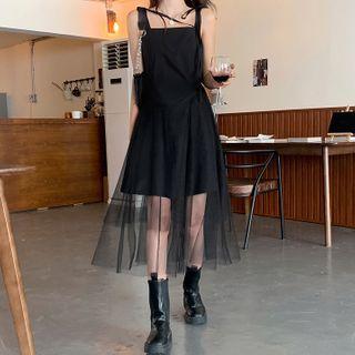 Spaghetti Strap Midi A-line Mesh Dress / Shirt