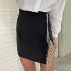 Tassel Slit Mini Pencil Skirt