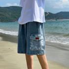 Paisley Pocket Cargo Denim Shorts