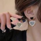 Rhinestone Heart Drop Earring E5082 - 1 Pair - Black & Gold - One Size