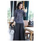 Midi A-line Dress / Qipao / Midi A-line Skirt / Lace Hanfu Blouse 90562 - Qipao - Almond - 2xl