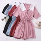 Sailor-collar Lace-trim Plain Playsuit
