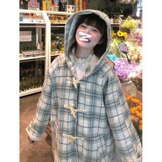 Plaid Hooded Toggle Coat 4311 - Hoddie - One Size