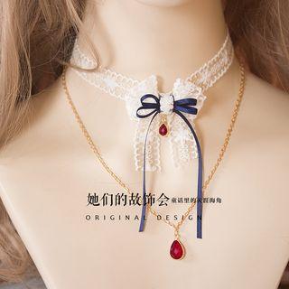 Bow-accent Double-layer Lace Choker