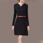 Long-sleeve Notched Collar Sheath Dress / 3/4-sleeve Dress